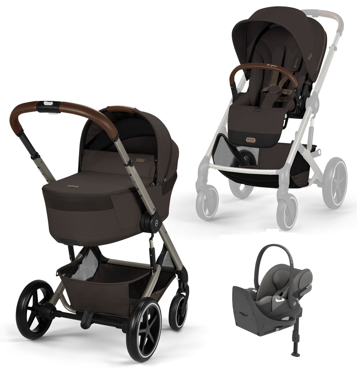 Коляска Cybex Balios S Lux Fold Cot TPE Cloud T Mirage Grey Base T 4 в 1 Chocolate Brown с дождевиками