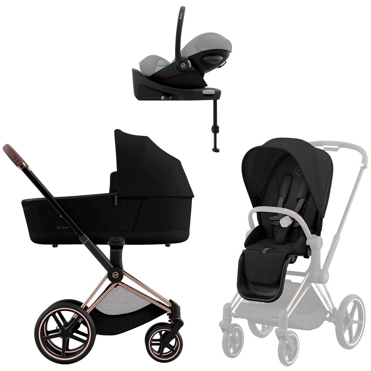 Коляска Cybex Priam IV Rosegold complete Cloud G3 Stone Grey Plus Base G3 4 в 1 Sepia Black