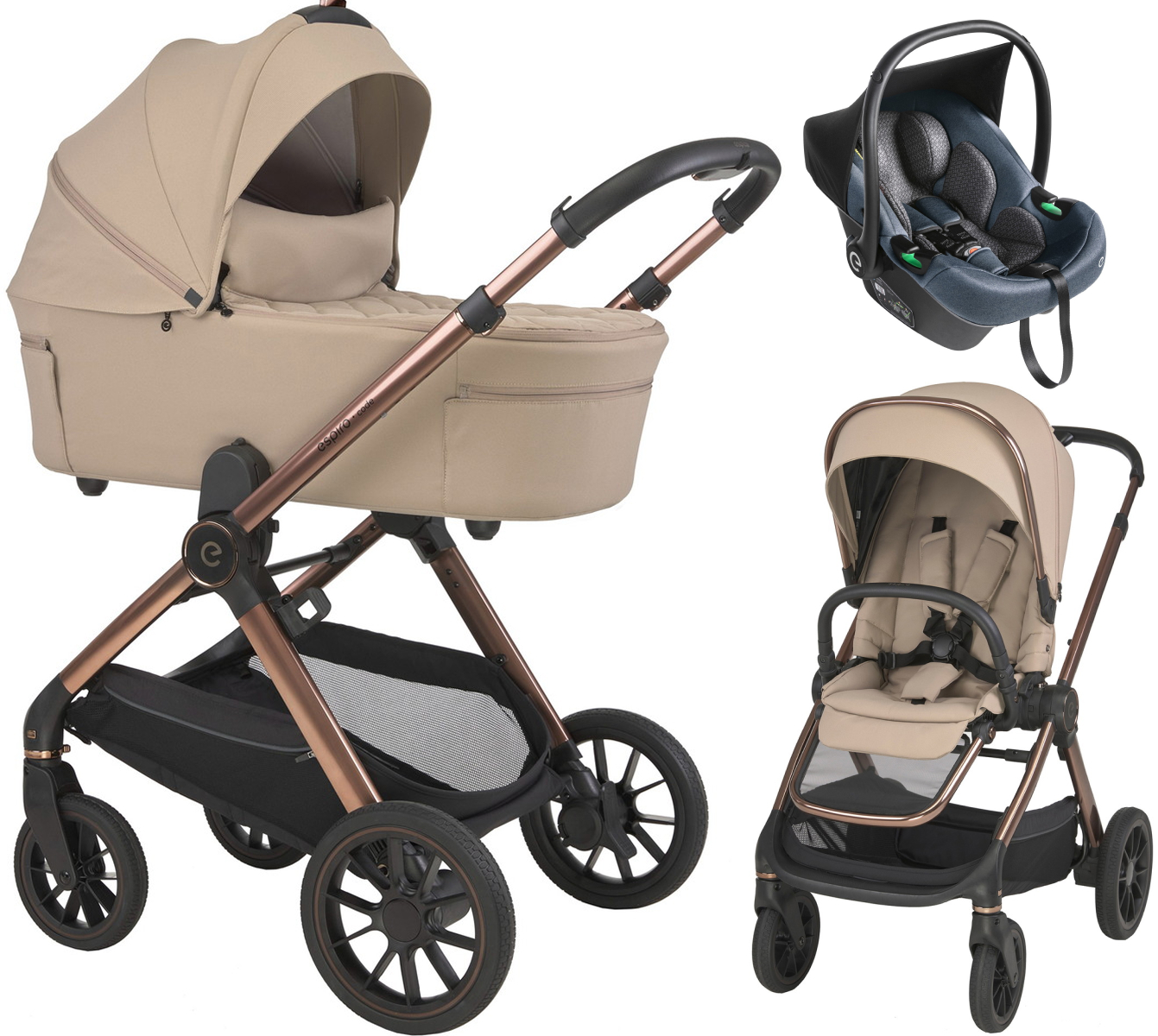Детская коляска 3 в 1 Espiro Code 2026 и автокресло Pi Gray blue 119 loving beige