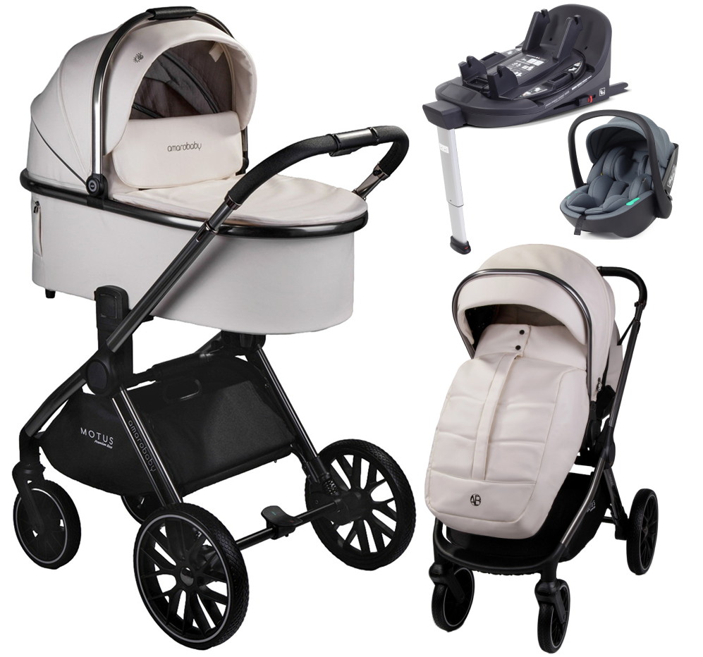 Детская коляска AmaroBaby Motus Premium Ecco 4 в 1 с автокреслом Rant Miro Graphite и базой молочный