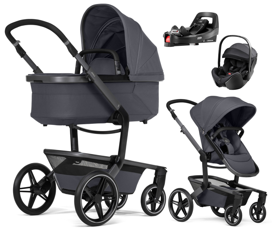 Детская коляска 4 в 1 Joolz Day 5 и автокресло Britax Roemer Baby-Safe Pro Style Carbon Black без адаптеров и база Vario Base 5Z Stone Grey