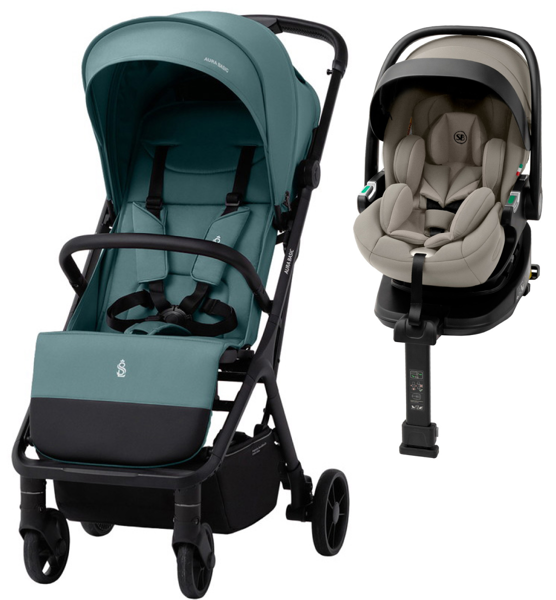 Прогулочная коляска Sweet Baby Aura Basic SBL + автокресло Premier Plus Begie Green