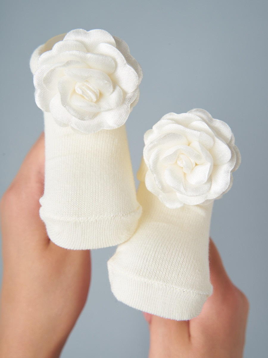 Носочки трикотажные с принтом Little Star 00055, розочки, крем/крем, 10 см 2