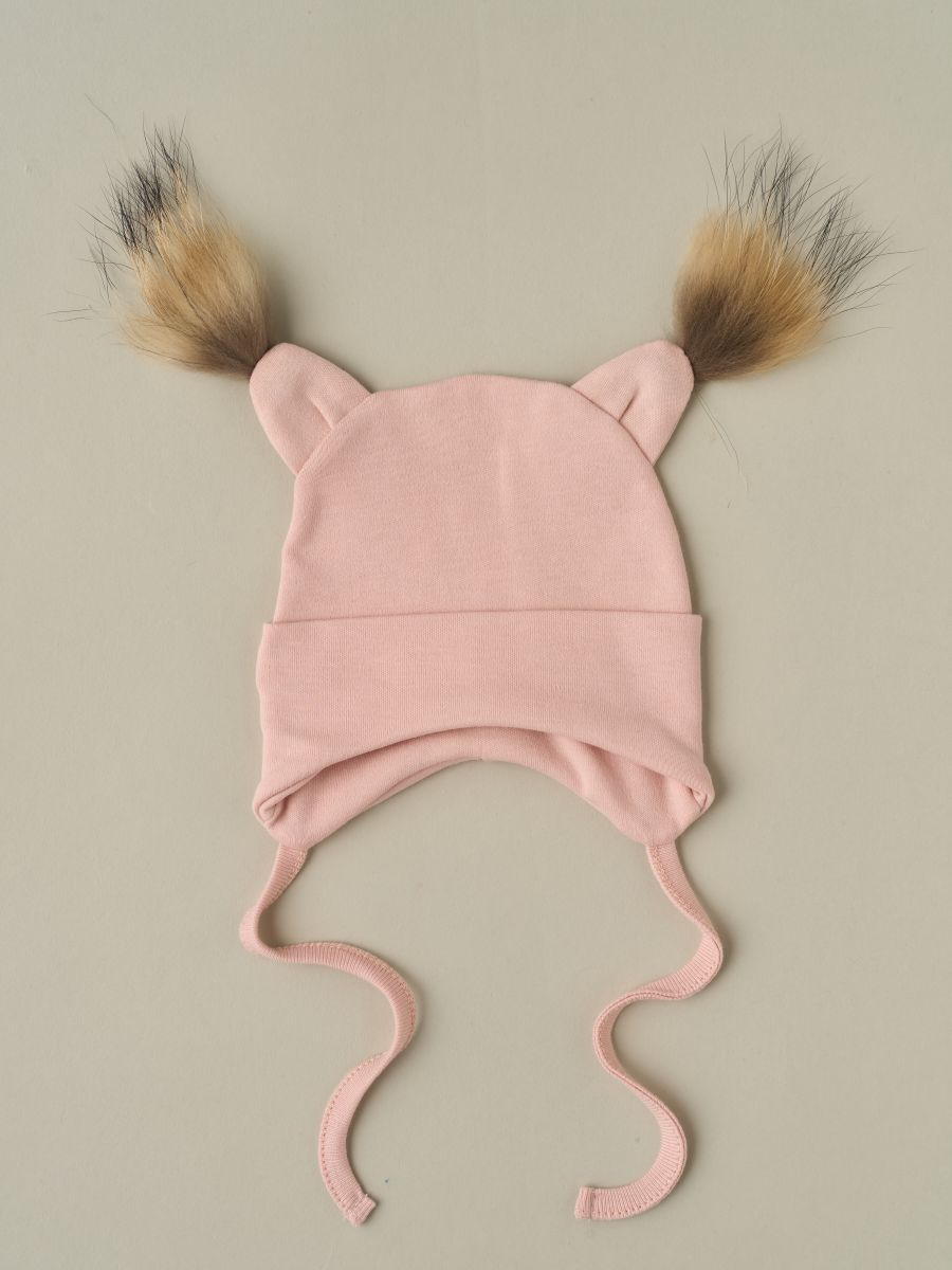 Шапочка-котелок с завязками Little Star Белочка 8405 (ЧЗ-мз) пудровый 3018 38