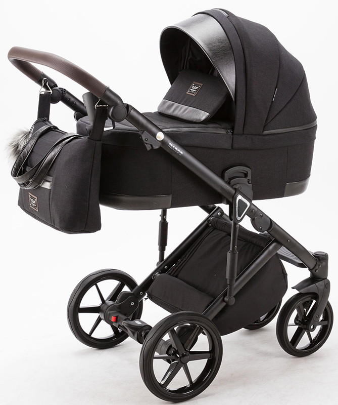 Детская коляска Adamex Marco 2 в 1 GA11 (ЧЕРН. ТК. + ЧЕРН. БЛЕСК.КОЖ.ОТД.)