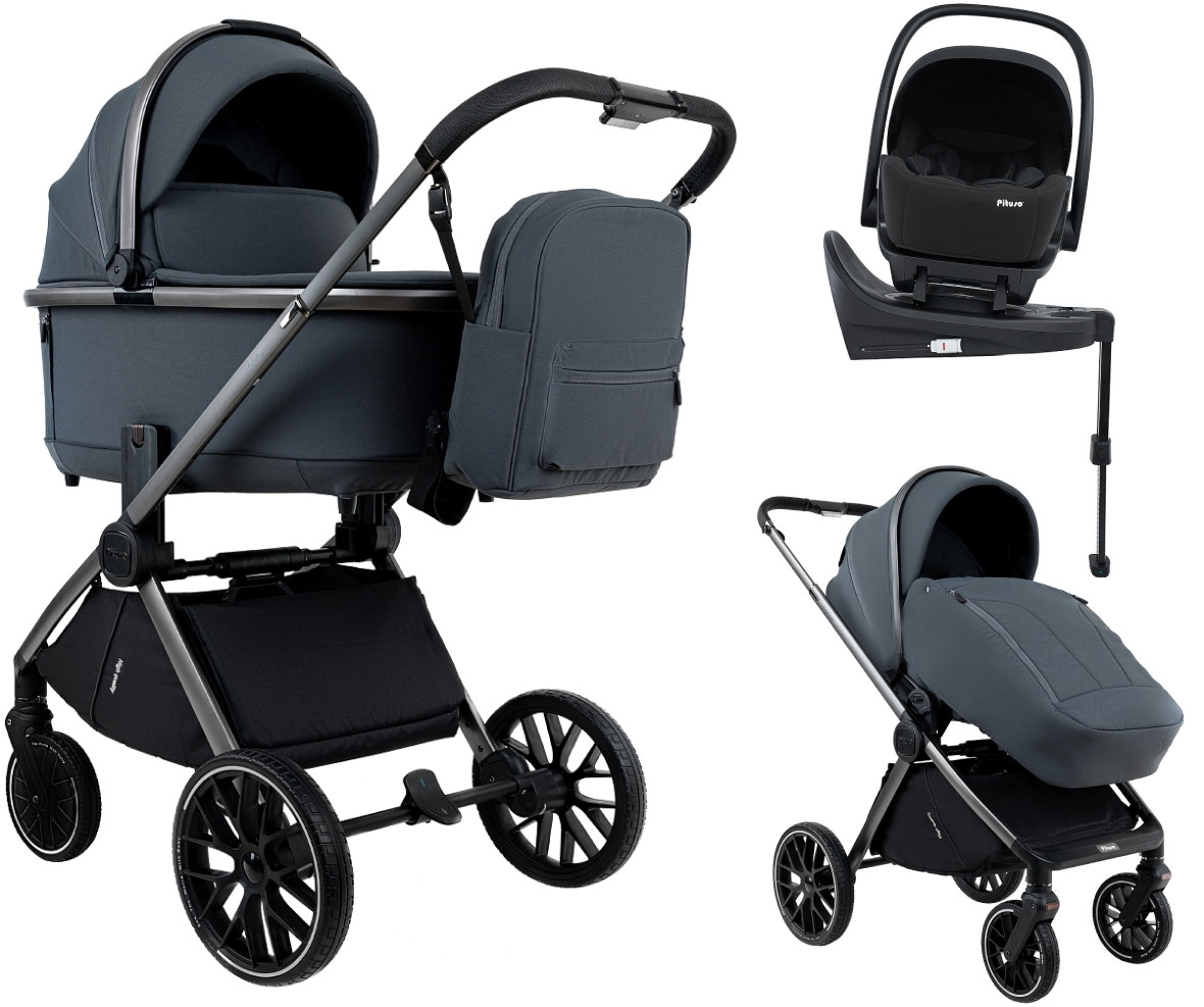 Детская коляска Pituso Mayla Plus 4 в 1 с автокреслом Baesa Black и базой Graphite