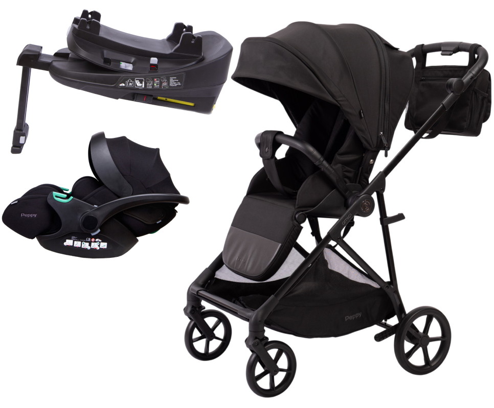 Прогулочная коляска Peppy Amici с автокреслом Verona Black и базой Black рама Black