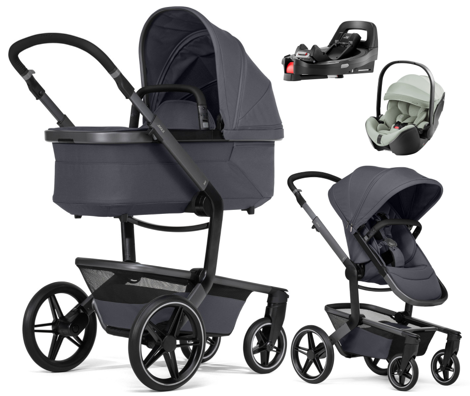 Детская коляска 4 в 1 Joolz Day 5 и автокресло Britax Roemer Baby-Safe Pro Style Sage green без адаптеров и база Vario Base 5Z Stone Grey