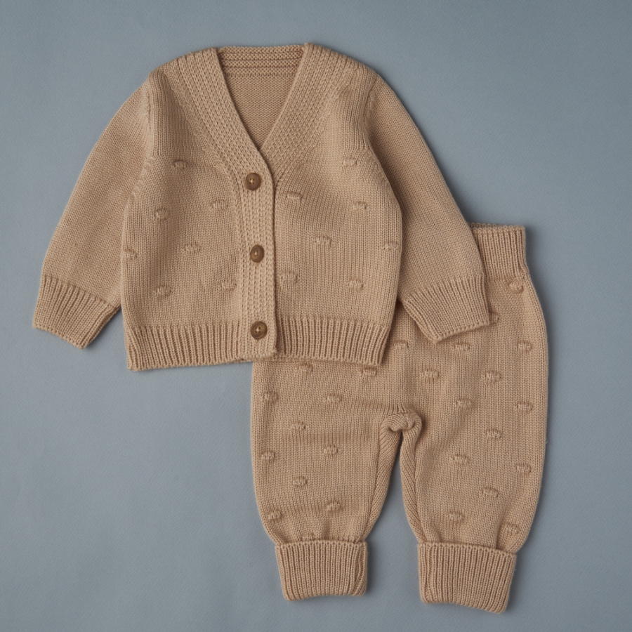 Кардиган и штанишки вязаные Little Star Pom-Pom 005 (ЧЗ-нк) бежевый лайт 62