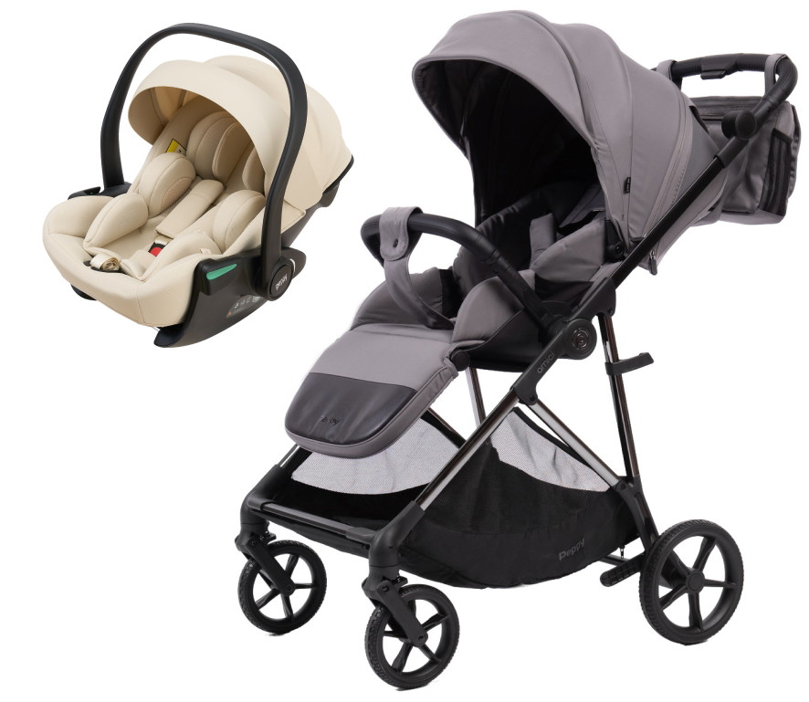 Прогулочная коляска Peppy Amici с автокреслом Jet Beige Grey рама Black Chrome