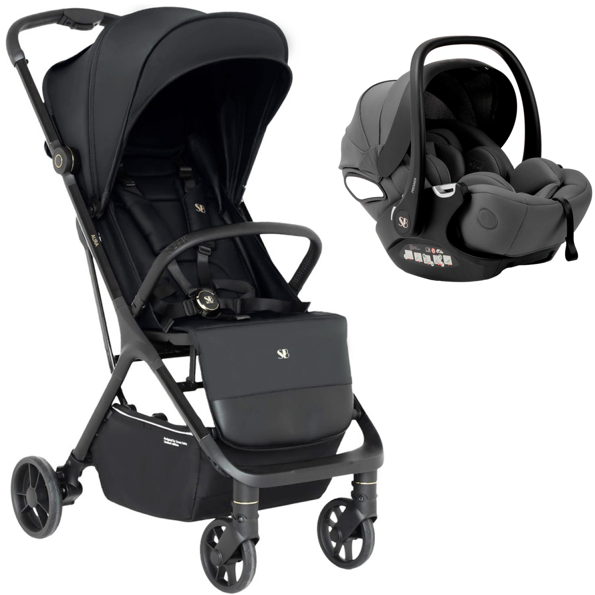 Прогулочная коляска Sweet Baby Aura + автокресло Premier Grey Grey