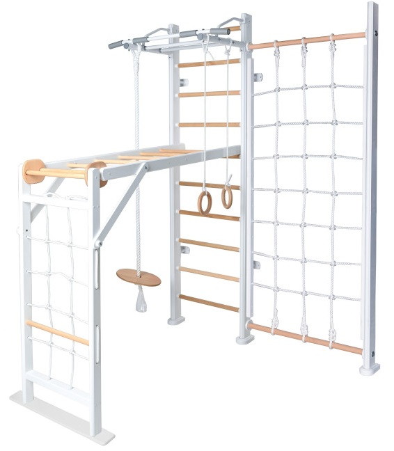 Детский спортивный комплекс Perfetto Sport Scala in legno con rete 2 bianco-naturale