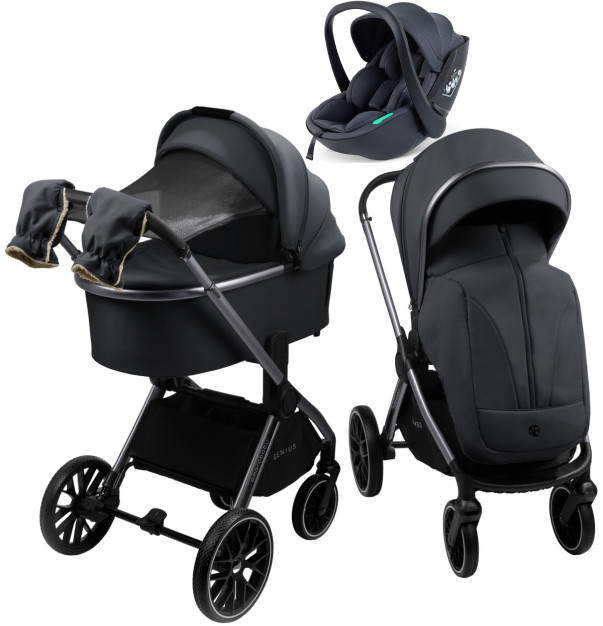 Детская коляска AmaroBaby Genius 3 в 1 с автокреслом Rant Miro Dark Grey серый
