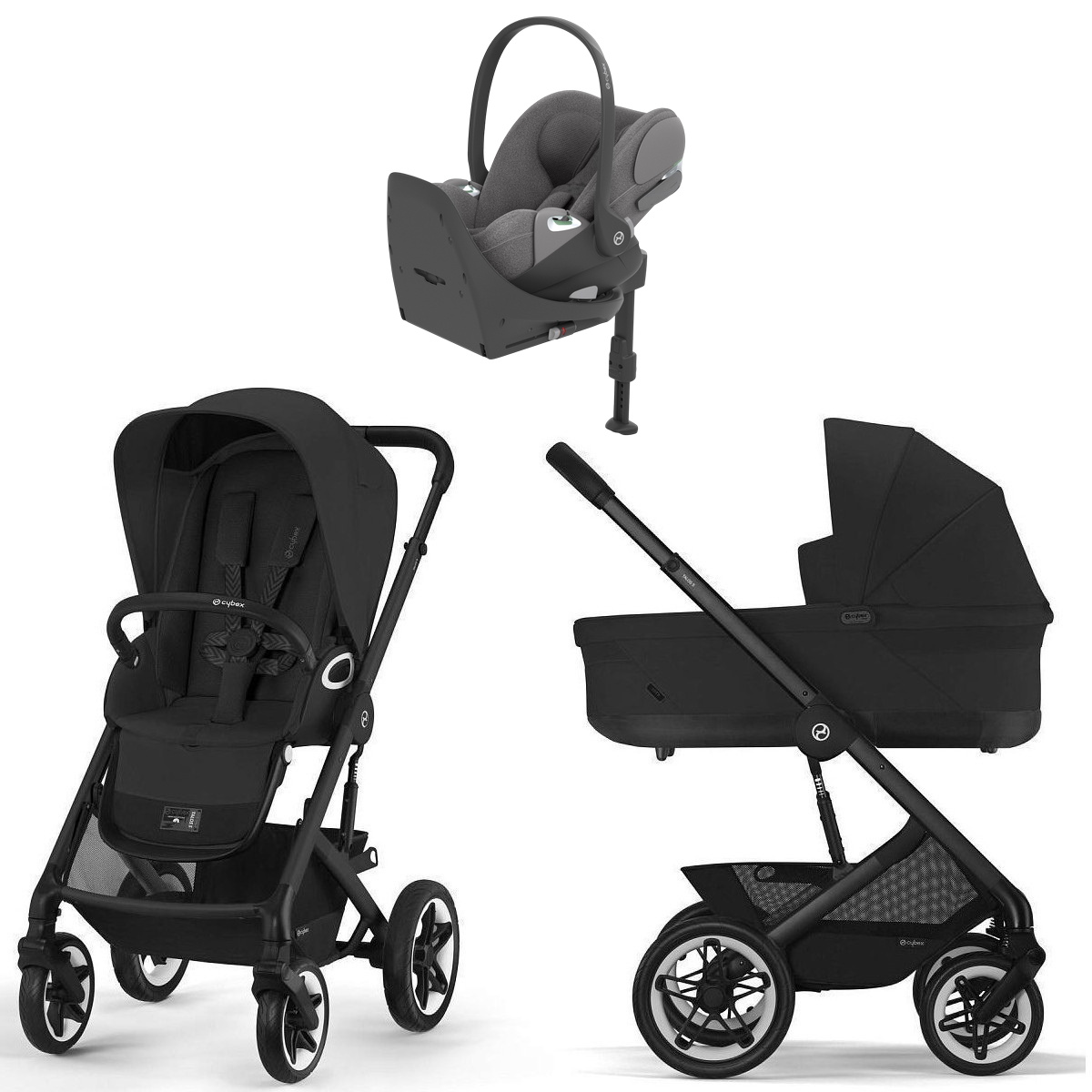 Коляска Cybex Talos S Lux BLK complete Cloud T Mirage Grey Plus Base T 4 в 1 Moon Black с дождевиками