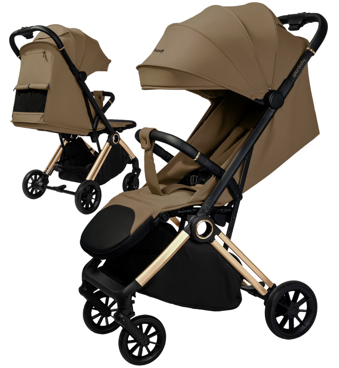 Прогулочная коляска Amarobaby Handy коричневый/золотой