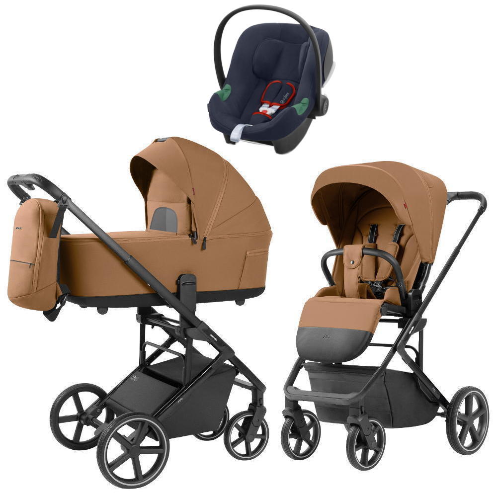 Коляска Carrello Alfa CRL-6522 2025 Cybex Aton B2 i-Size Bay Blue 3 в 1 Honey Beige
