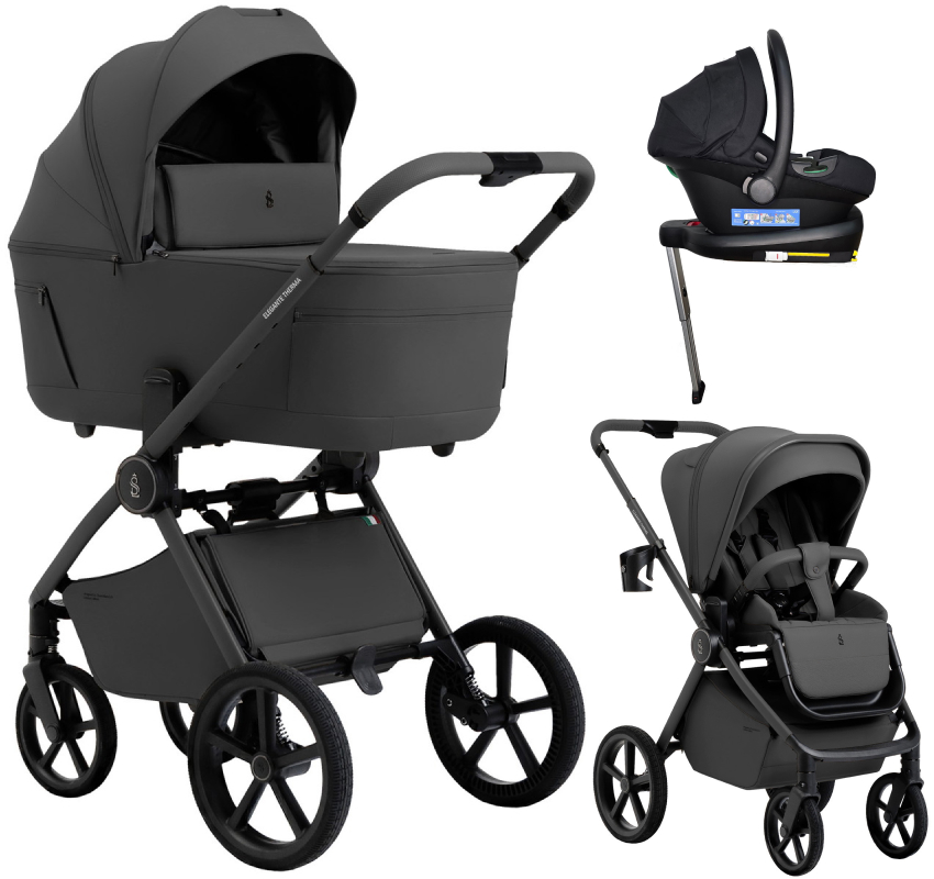 Коляска 4 в 1 Sweet Baby SBL Elegante Therma Colore + автокресло Elegante Plus с базой i-Size ISOFIX DK780 Dark Grey