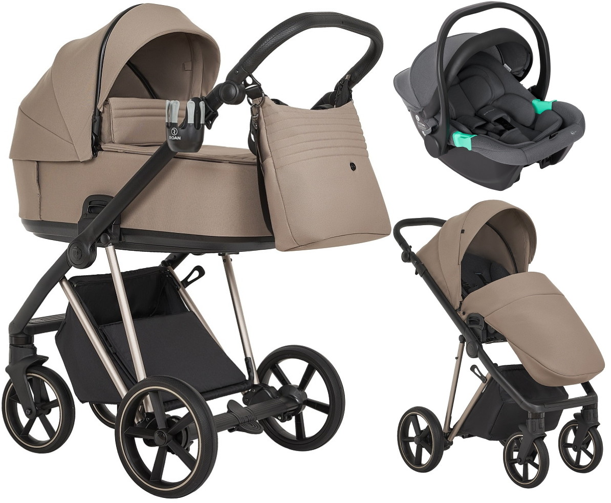 Детская коляска Roan Sol Vintage Luxury 2.0 3 в 1 с автокреслом Pituso Santiso Pro Graphite VIN 06/HZ Hazel/Champagne/руч.Black
