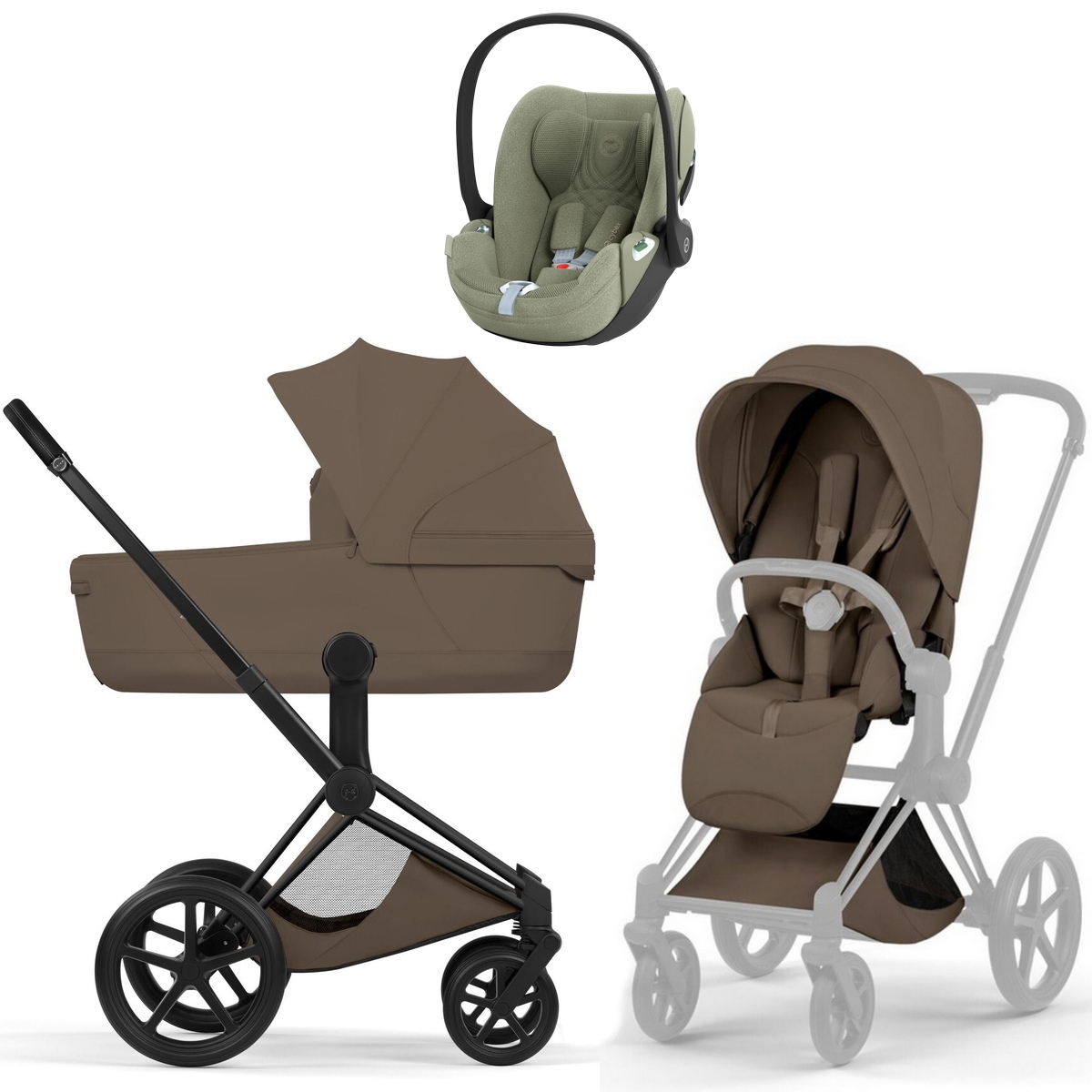 Коляска Cybex Priam V Matt Black Style Cloud T Sage Green Plus 3 в 1 Coconut Brown