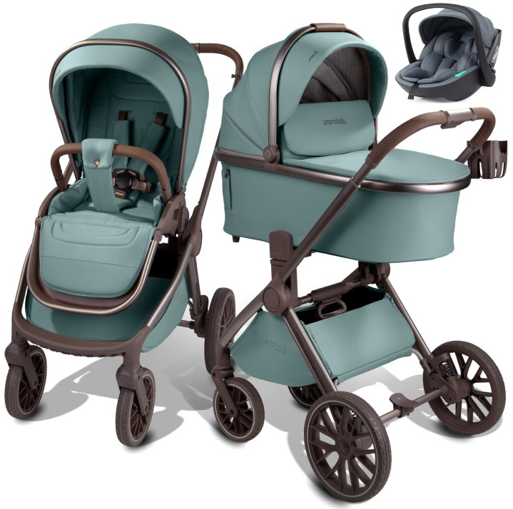 Детская коляска AmaroBaby Motus Premium Ecco Exclusive 3 в 1 с автокреслом Rant Miro Graphite лагуна