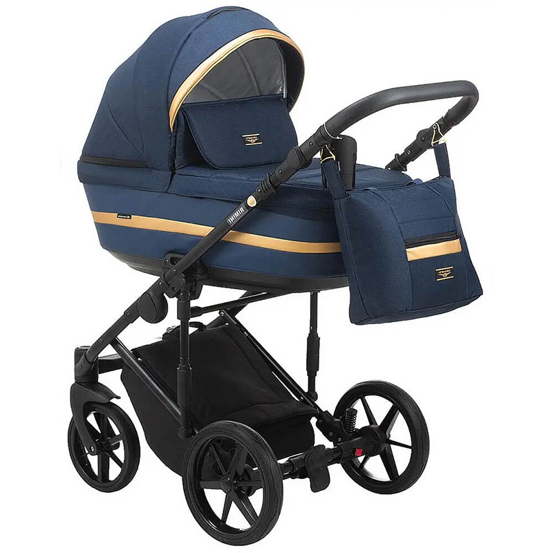 Детская коляска Adamex Rimini 3 в 1 RI95-TIP Т.СИН+Т.СИН.КОЖА+ЗОЛОТО.ОТДЕЛКА