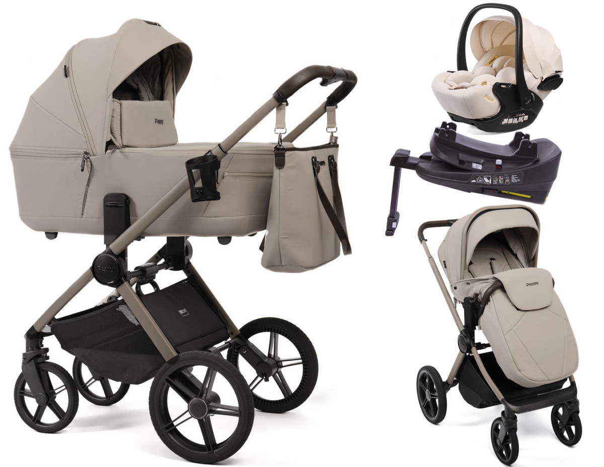 Детская коляска Peppy Monaco Thermo 4 в 1 с автокреслом Verona Beige и базой Latte (бежевый), рама бежевая