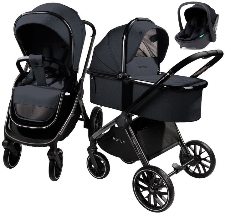 Детская коляска AmaroBaby Motus V2 3 в 1 с автокреслом Rant Miro Black серый