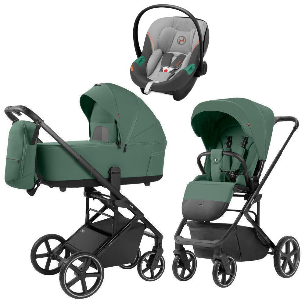 Коляска Carrello Alfa CRL-6522 2025 Cybex Aton S2 i-Size Lava Grey 3 в 1 Meadow Green