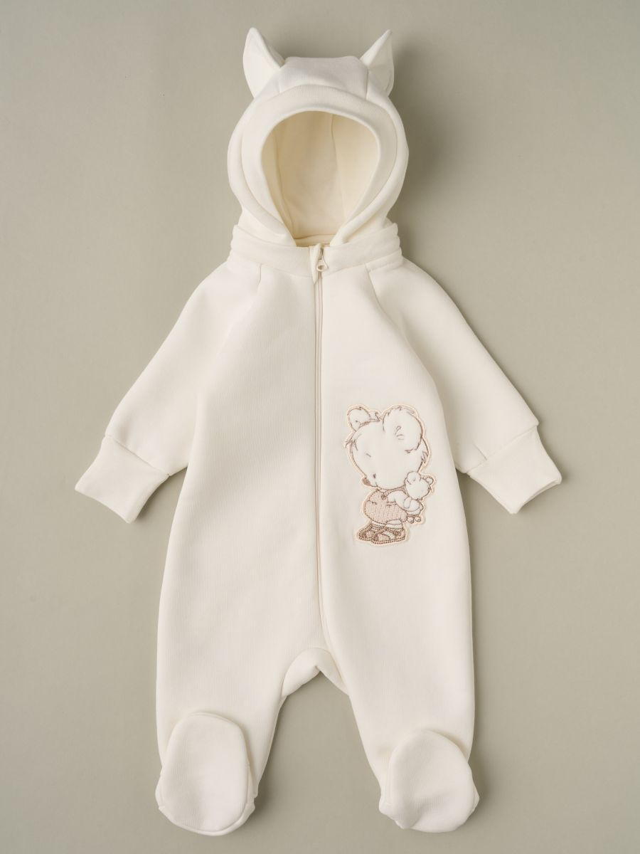 Комбинезон Little Star Мишка Малыш с отстегивающимся капюшоном футер с начесом 823015 (ЧЗ-мз) кремовый 62