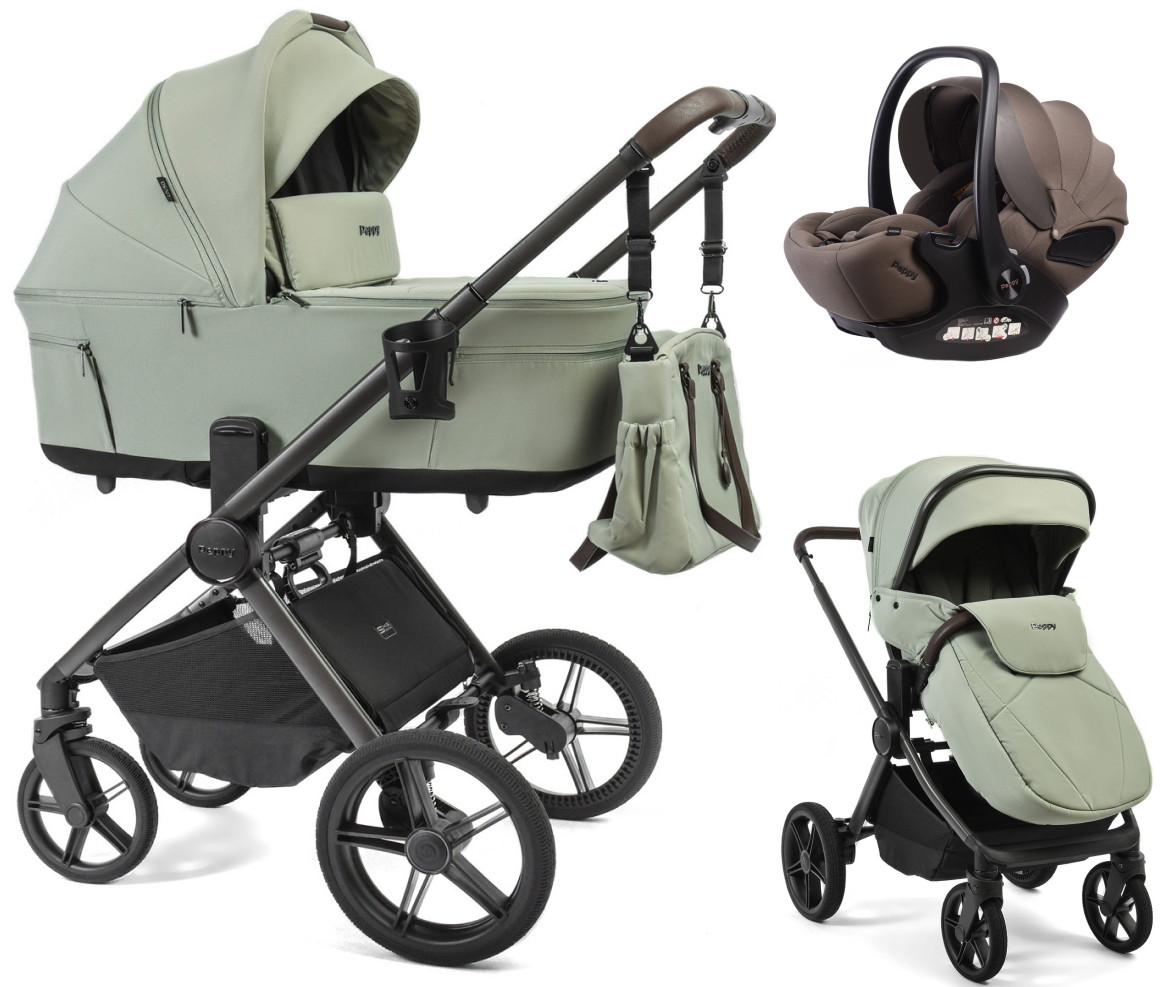 Детская коляска Peppy Soho 3 в 1 с автокреслом Verona Brown Oregano (орегано), рама серо-бежевый