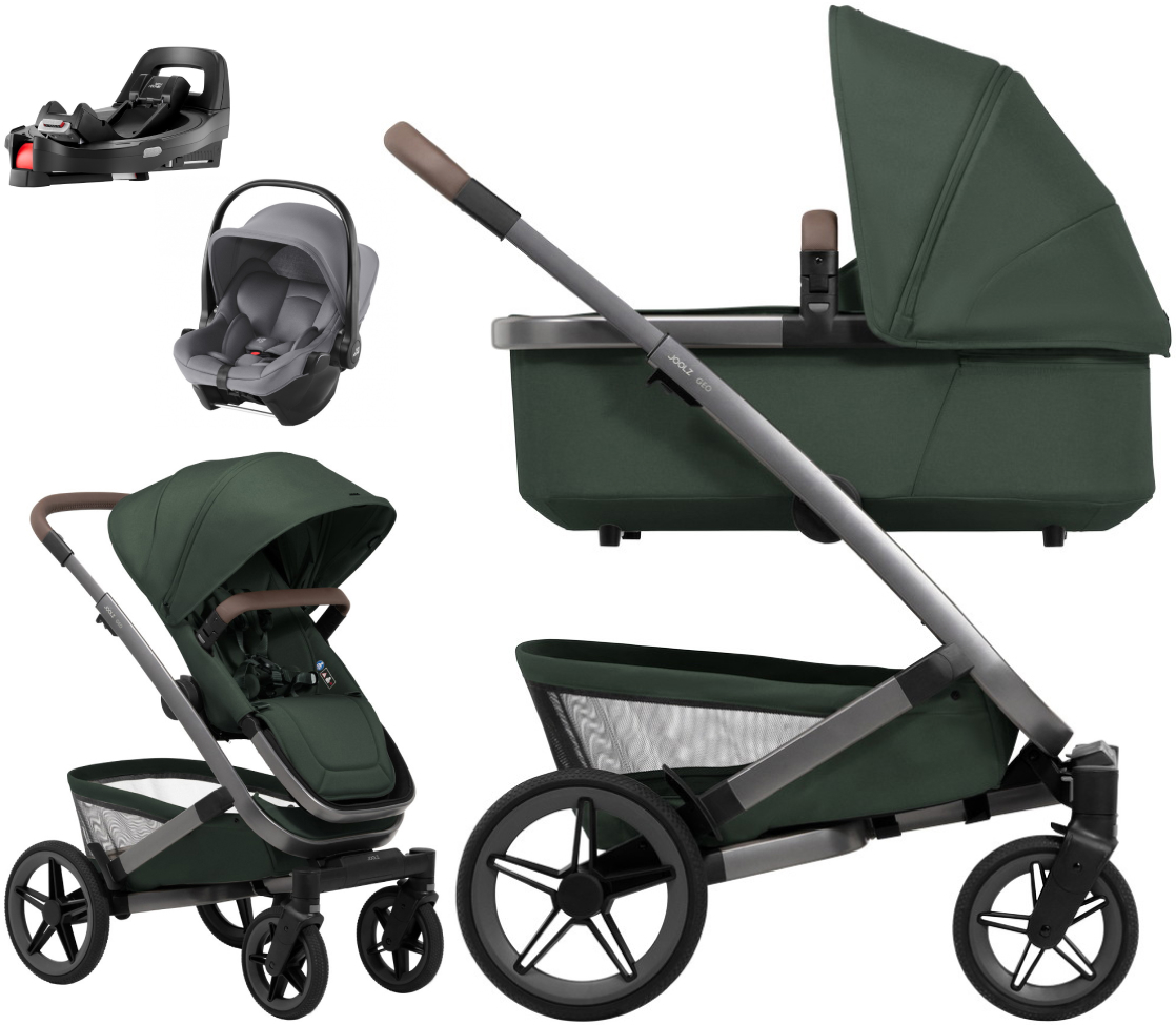 Детская коляска 4 в 1 Joolz Geo5 и автокресло Baby-Safe Core Frost Grey и база Vario Base 5Z Forest Green