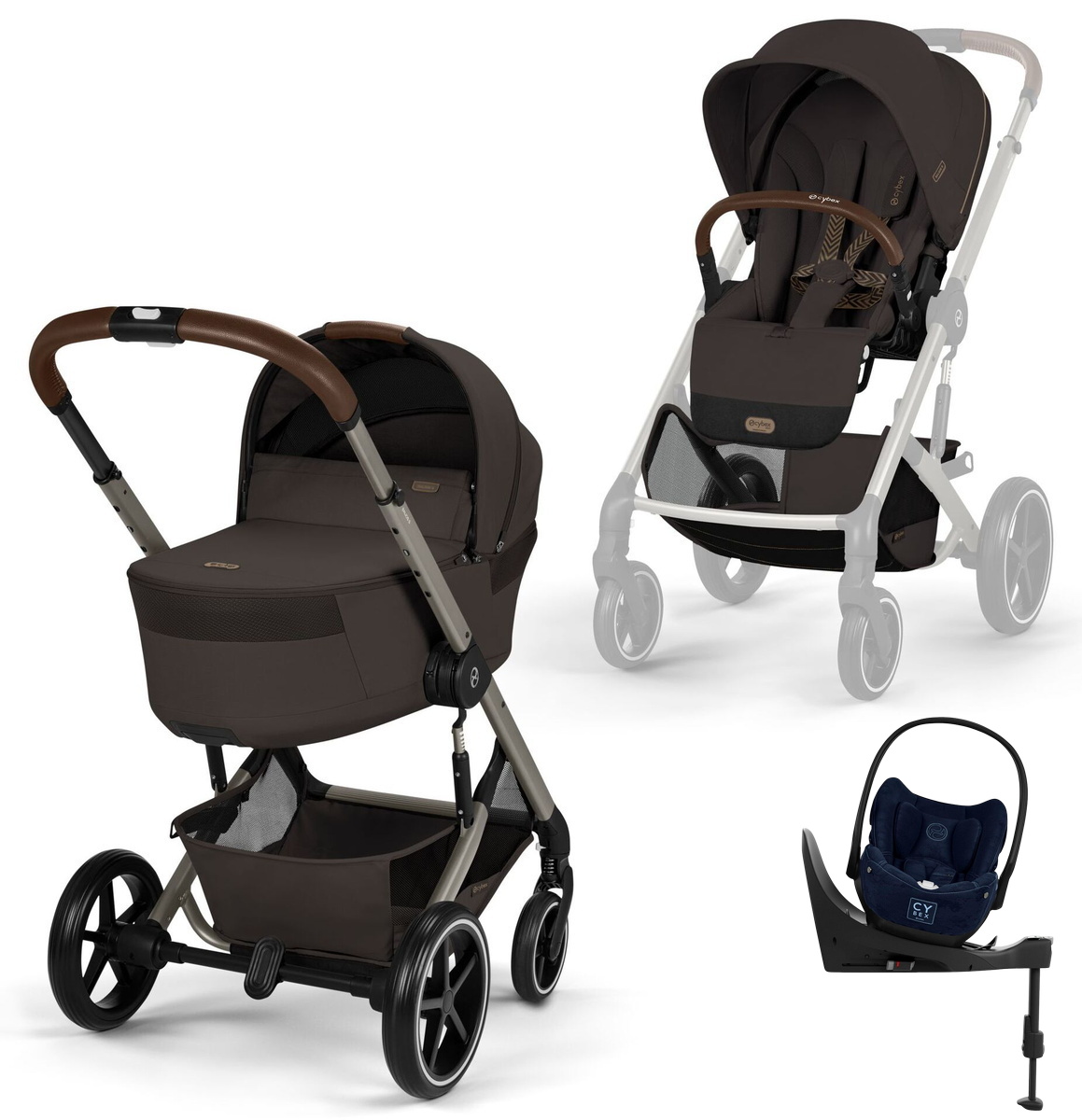 Коляска Cybex Balios S Lux Fold Cot TPE Cloud T Rebellious Luxury Denim Blue Base T 4 в 1 Chocolate Brown с дождевиками