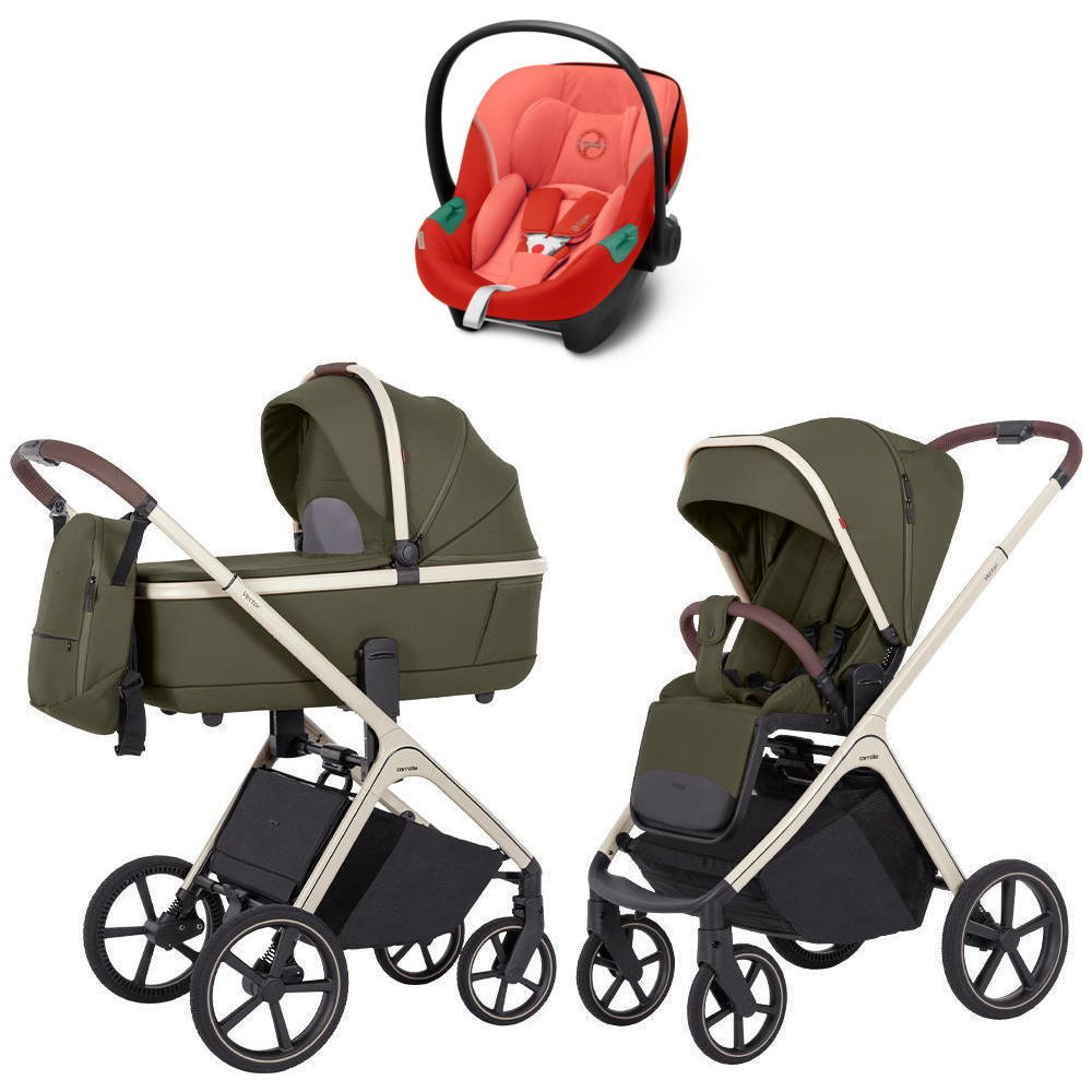 Коляска Carrello Vector CRL-6550 и автокресло Cybex Aton S2 Hibiscus Red 3 в 1 Deep Green