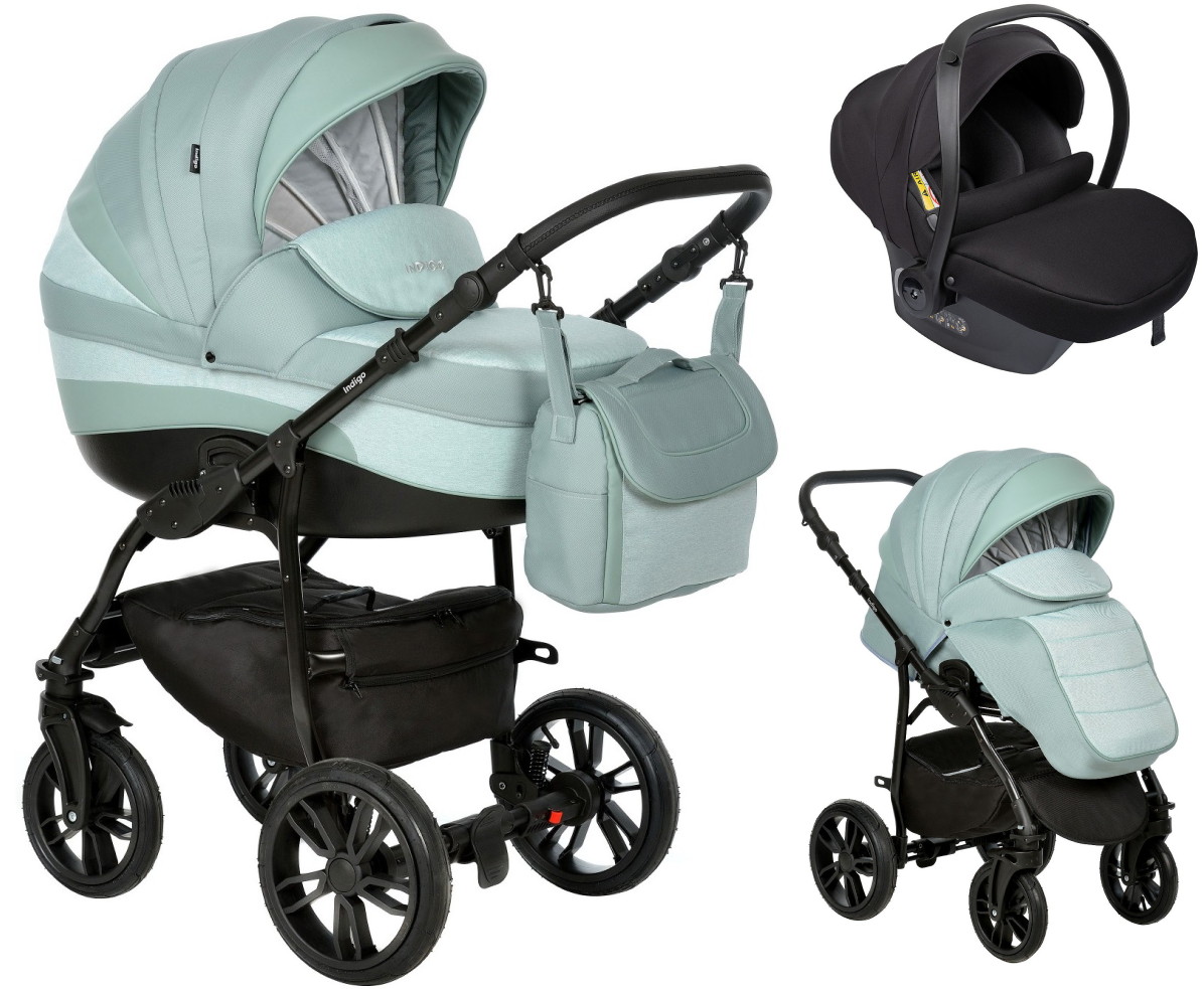 Детская коляска Indigo Indigo New 3 в 1 с автокреслом Avionaut Cosmo Black In03 шалфей