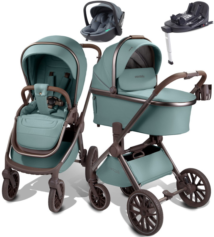 Детская коляска AmaroBaby Motus Premium Ecco Exclusive 4 в 1 с автокреслом Rant Miro Graphite и базой лагуна