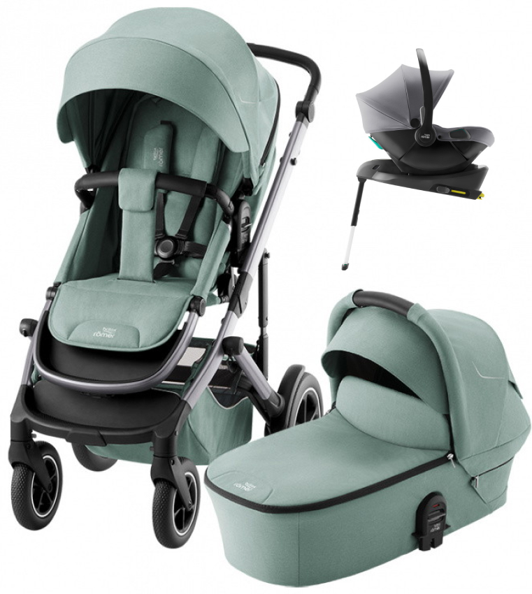 Коляска 4 в 1 Britax Roemer Smile 5Z и автокресло Baby-Safe Core Frost Grey + Vario Base 5Z Jade Green