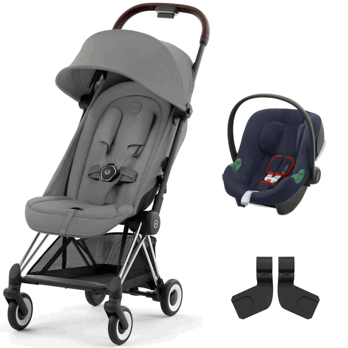 Коляска Cybex Coya Chrome Frame Aton B2 i-Size Bay Blue Mirage Grey с дождевиком