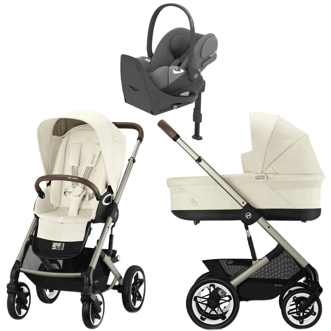 Коляска Cybex Talos S Lux TPE complete Cloud T Mirage Grey Plus Base T 4 в 1 Seashell Beige с дождевиками