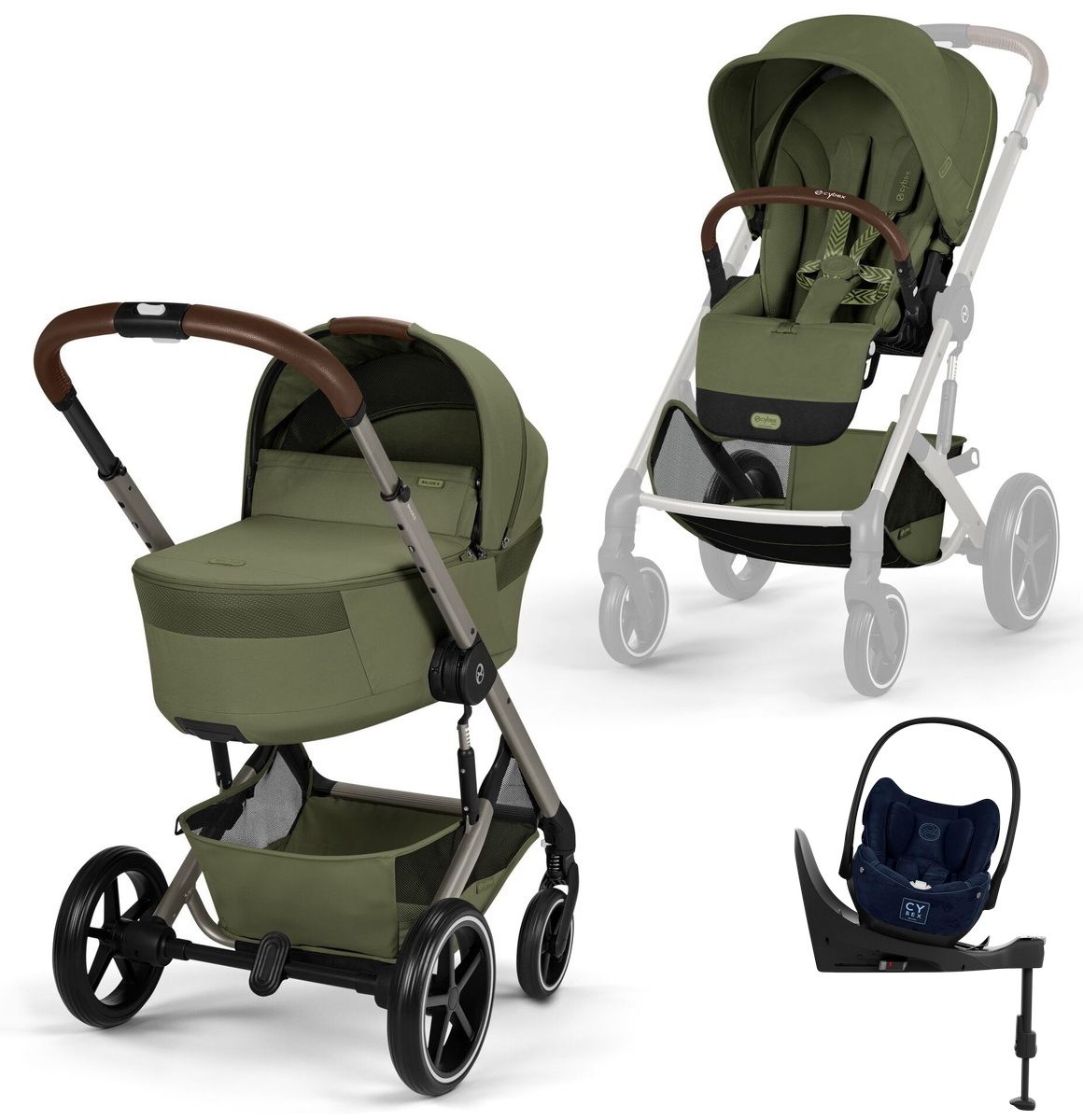 Коляска Cybex Balios S Lux Fold Cot TPE Cloud T Rebellious Luxury Denim Blue Base T 4 в 1 Moss Green с дождевиками