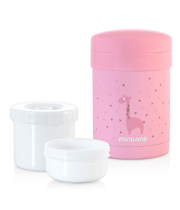 Детский термос для еды c контейнерами Miniland Silky Thermetic 700 мл розовый