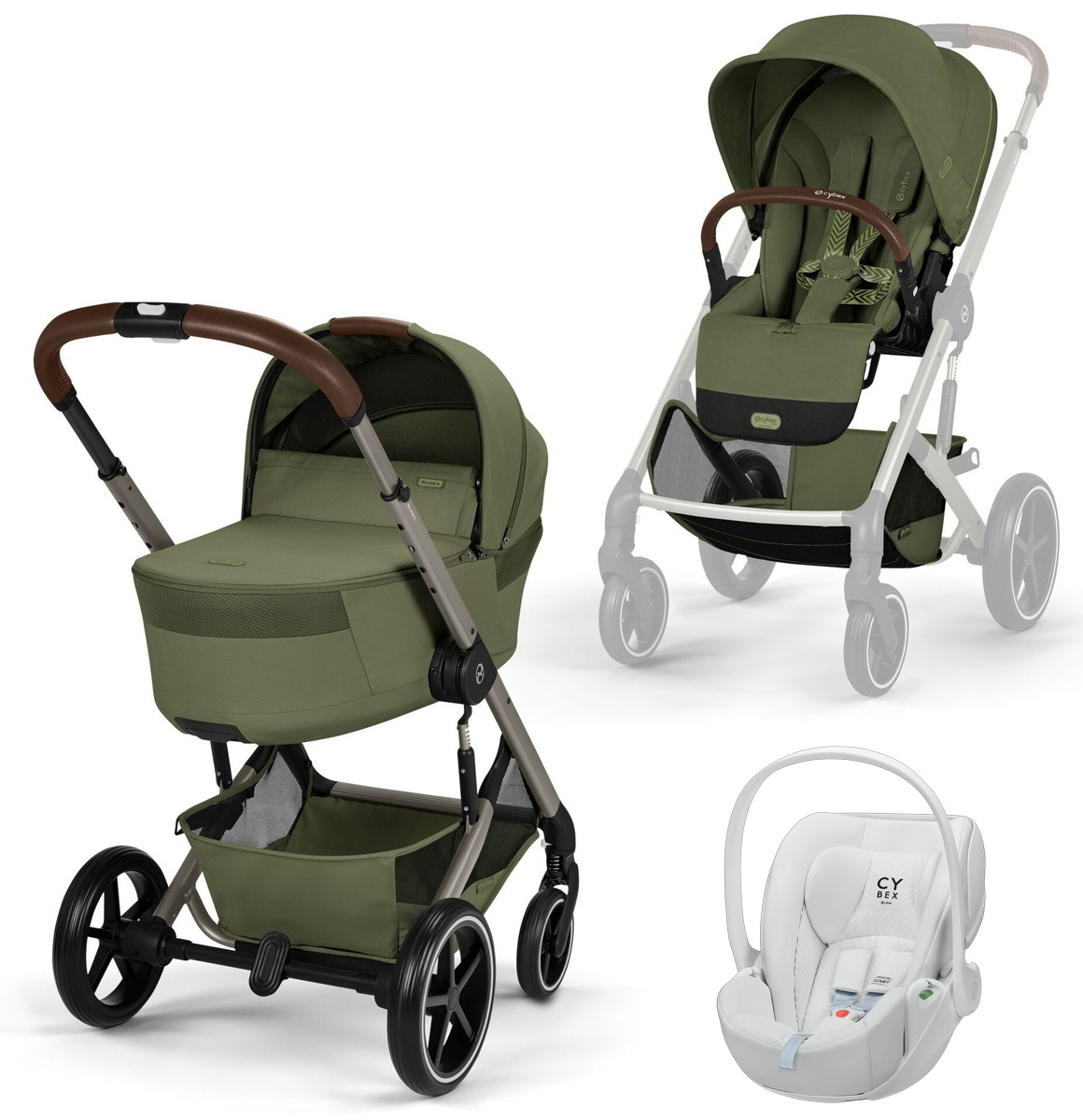 Коляска Cybex Balios S Lux Fold Cot TPE Cloud T Urban Mobility White 3 в 1 Moss Green с дождевиками