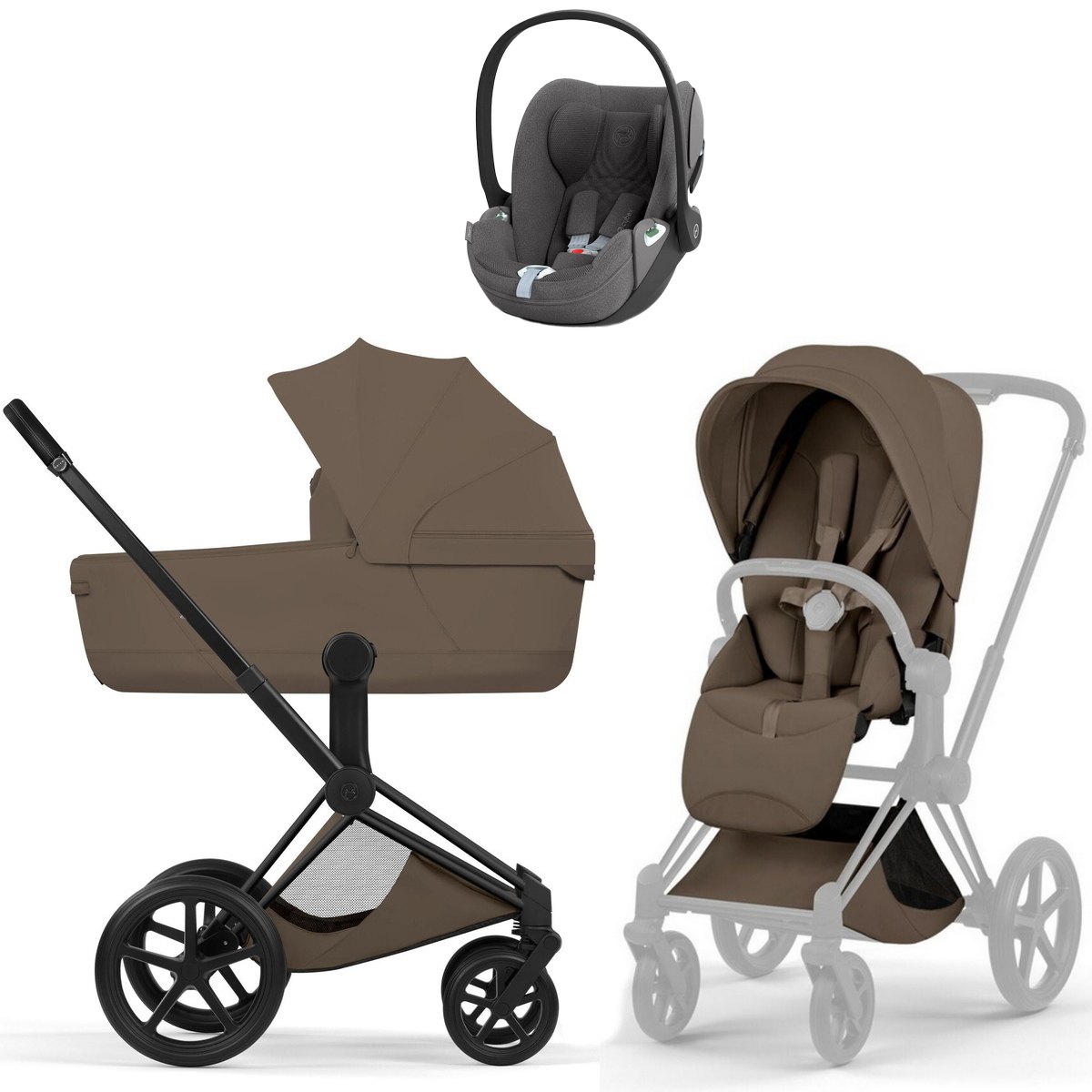 Коляска Cybex Priam V Matt Black Style Cloud T Mirage Grey Plus 3 в 1 Coconut Brown