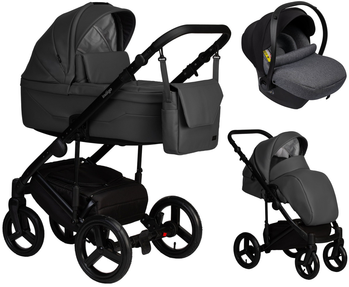 Детская коляска Indigo Lamar 3 в 1 с автокреслом Avionaut Cosmo Grey La07 т.серая кожа