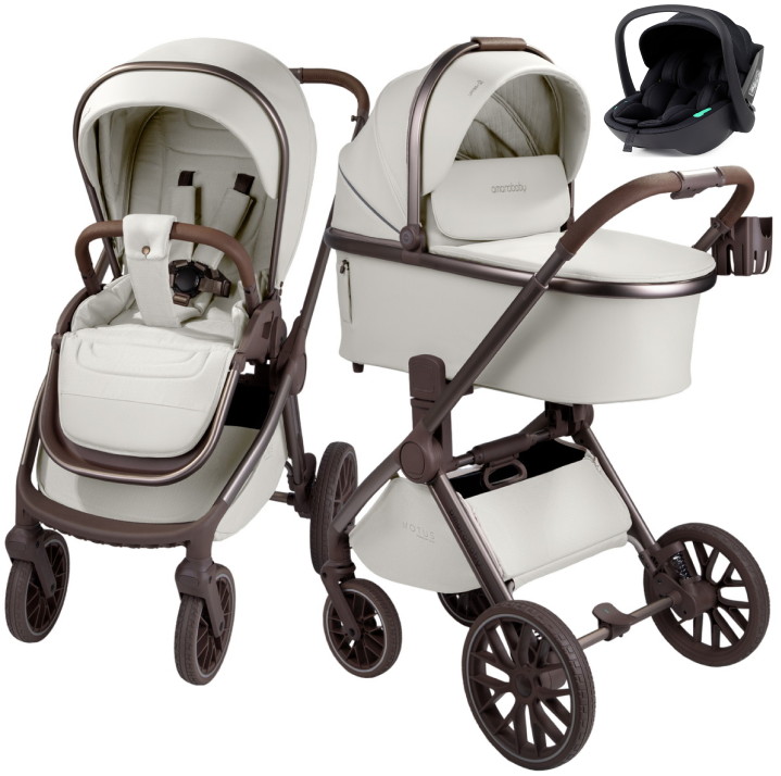 Детская коляска AmaroBaby Motus Premium Ecco Exclusive 3 в 1 с автокреслом Rant Miro Black молочный