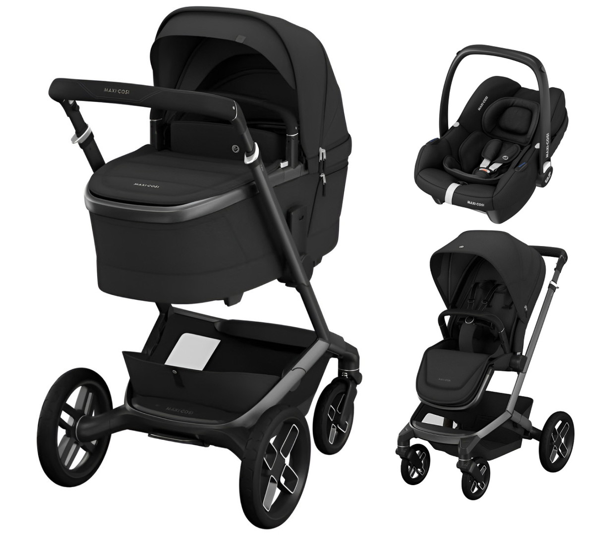 Детская коляска Maxi-Cosi Fame 3 в 1 с автокреслом CabrioFix Essential black Twillic Black/Черный