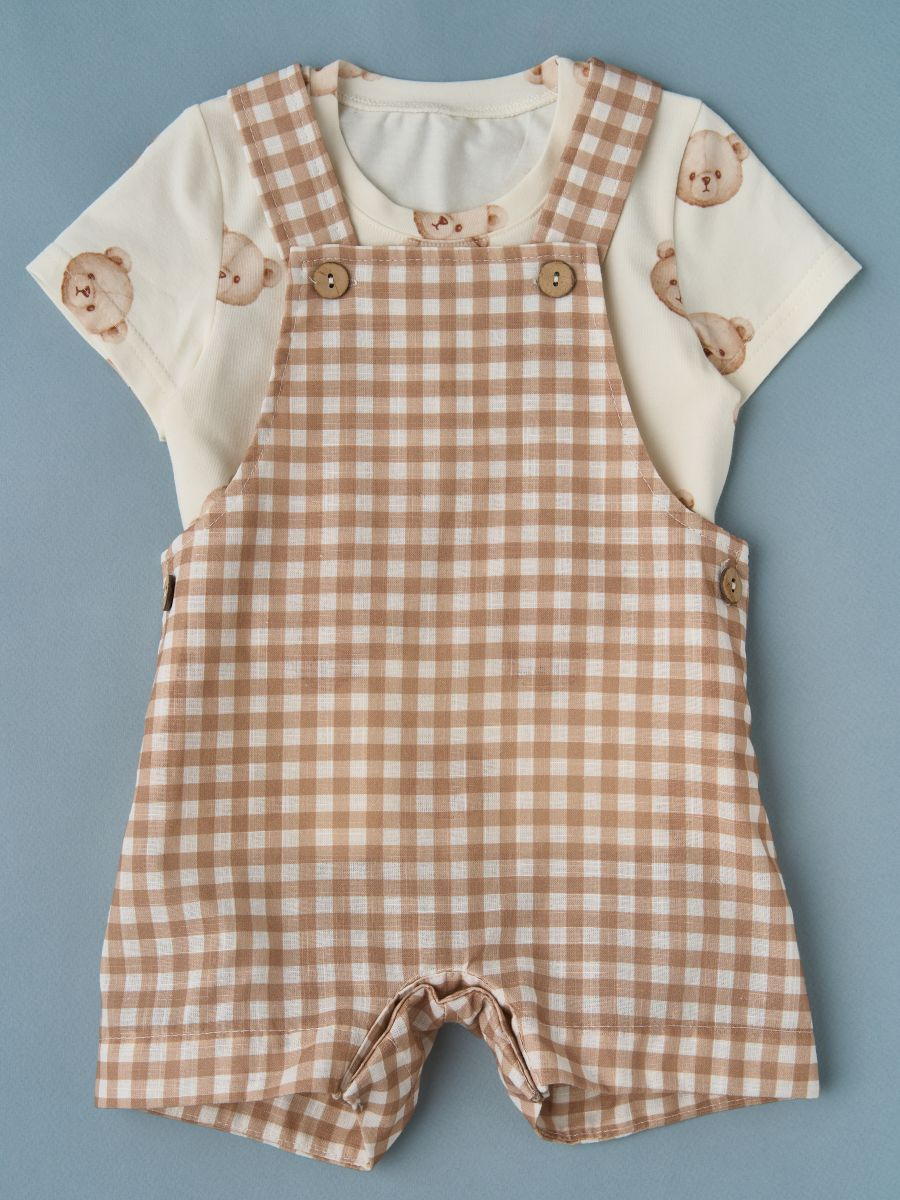 Футболка с песочником Little Star Мишки 265005 (мз) крем/бежевая клетка 68