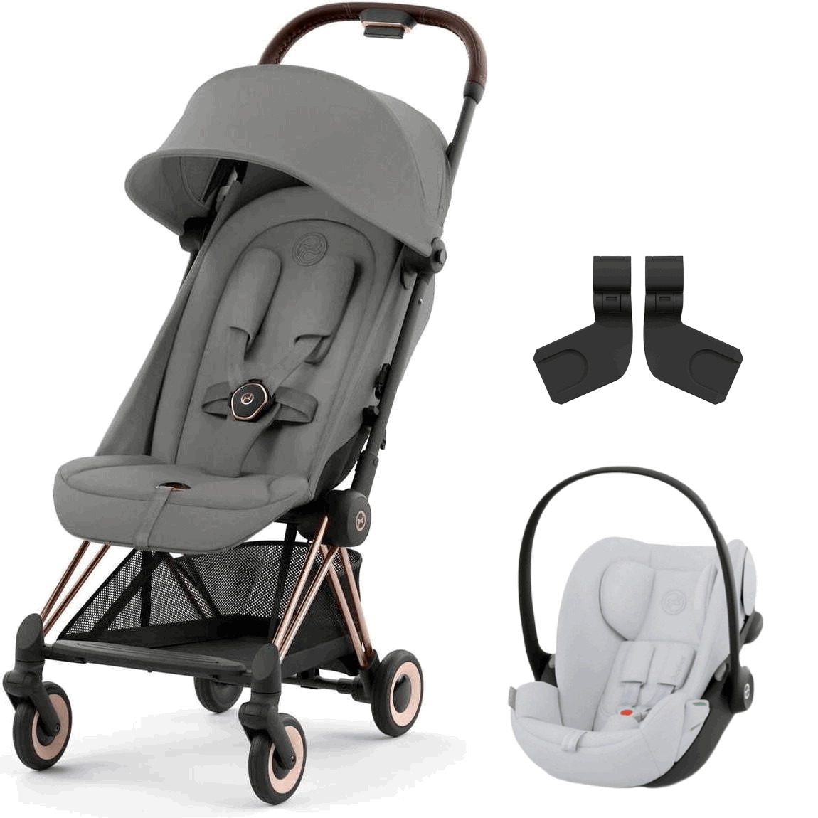 Коляска Cybex Coya Rosegold Frame Cloud G i-Size Fog Grey Mirage Grey с дождевиком и бампером