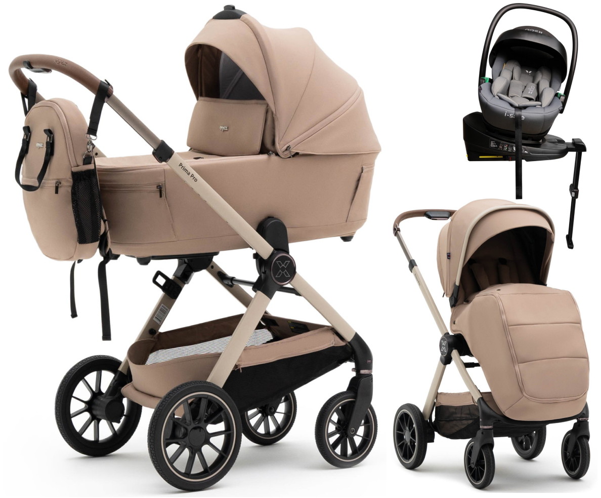 Коляска Agex Prima Pro 4 в 1 с автокреслом i-Safe Grey и базой APP232 Beige (Бежевый)