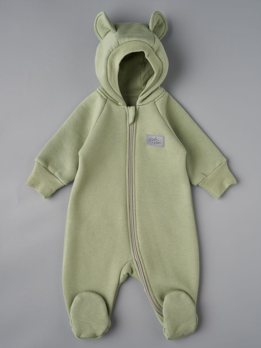 Комбинезон Little Star Мишка с капюшоном футер с начесом 30321 (ЧЗ-мз) фисташковый 68