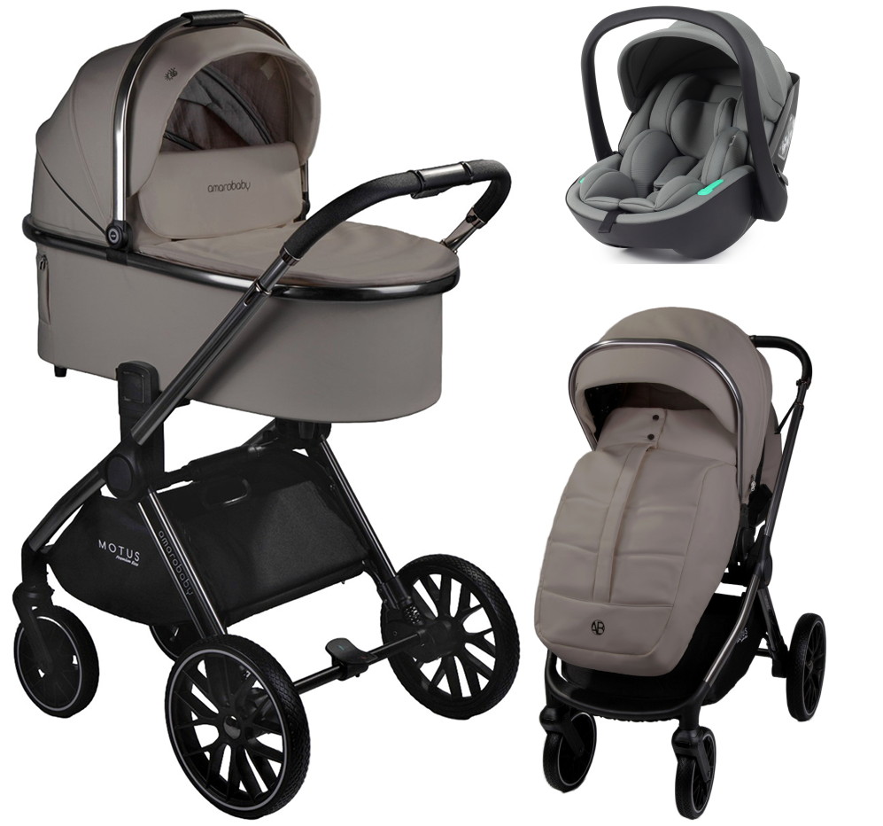 Детская коляска AmaroBaby Motus Premium Ecco 3 в 1 с автокреслом Rant Miro Olive мокко